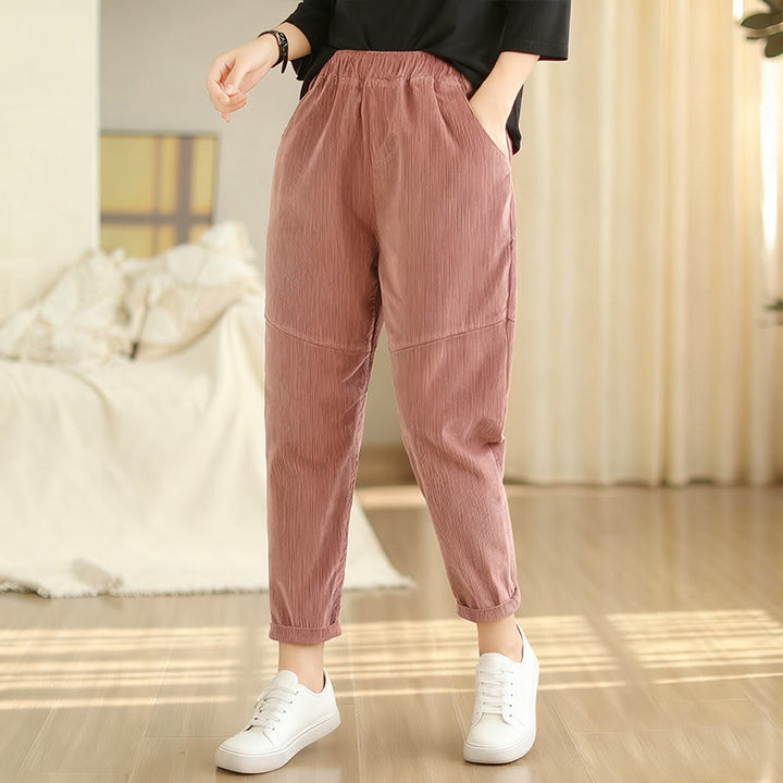 Pantalon sarouel en velours côtelé de coton uni Buddha Stones pour femme, doublé polaire thermique avec poches - image 5