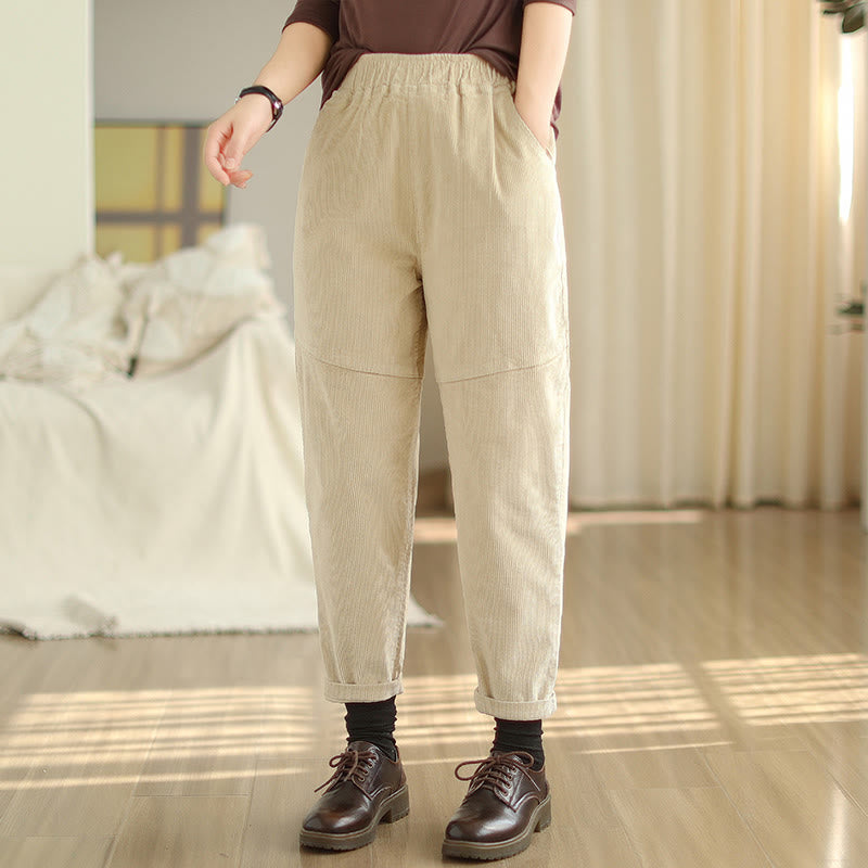 Pantalon sarouel en velours côtelé de coton uni Buddha Stones pour femme, doublé polaire thermique avec poches - image 1