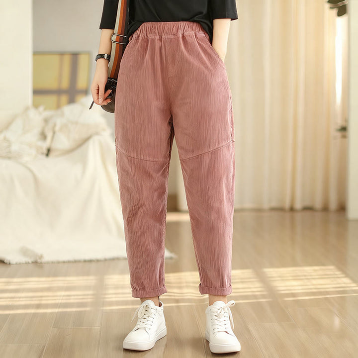 Pantalon sarouel en velours côtelé de coton uni Buddha Stones pour femme, doublé polaire thermique avec poches - image 7