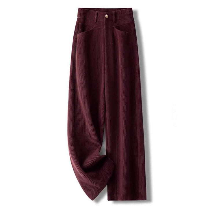 Pantalon large en velours côtelé de coton pour femme, coupe droite, avec poches, motif Buddha Stones, collection hiver - Rouge foncé - US16，UK/AU20，EU48 (4XL) - image 13