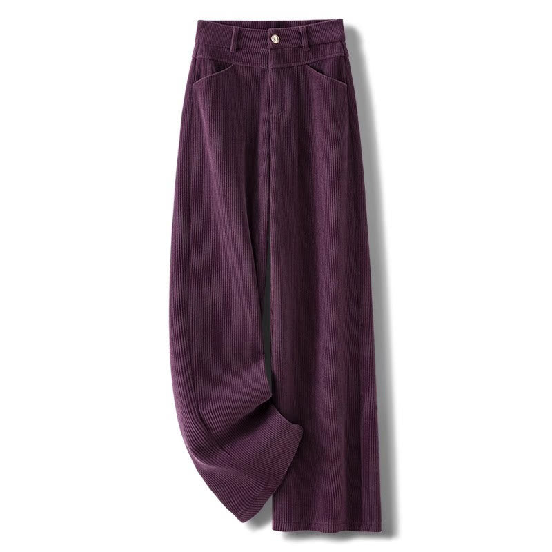 Pantalon large en velours côtelé de coton pour femme, coupe droite, avec poches, motif Buddha Stones, collection hiver - Violet - US16，UK/AU20，EU48 (4XL) - image 5