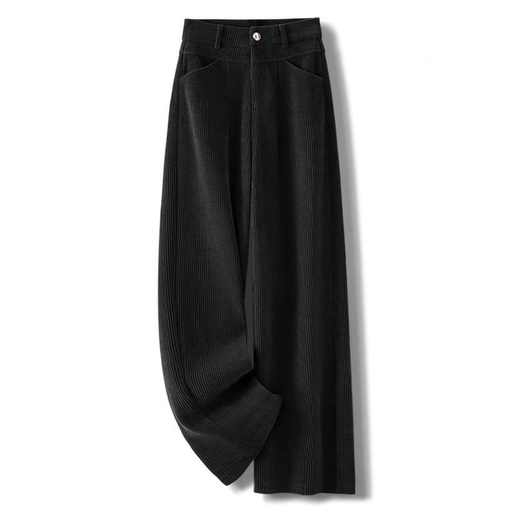 Pantalon large en velours côtelé de coton pour femme, coupe droite, avec poches, motif Buddha Stones, collection hiver - Noir - US16，UK/AU20，EU48 (4XL) - image 12
