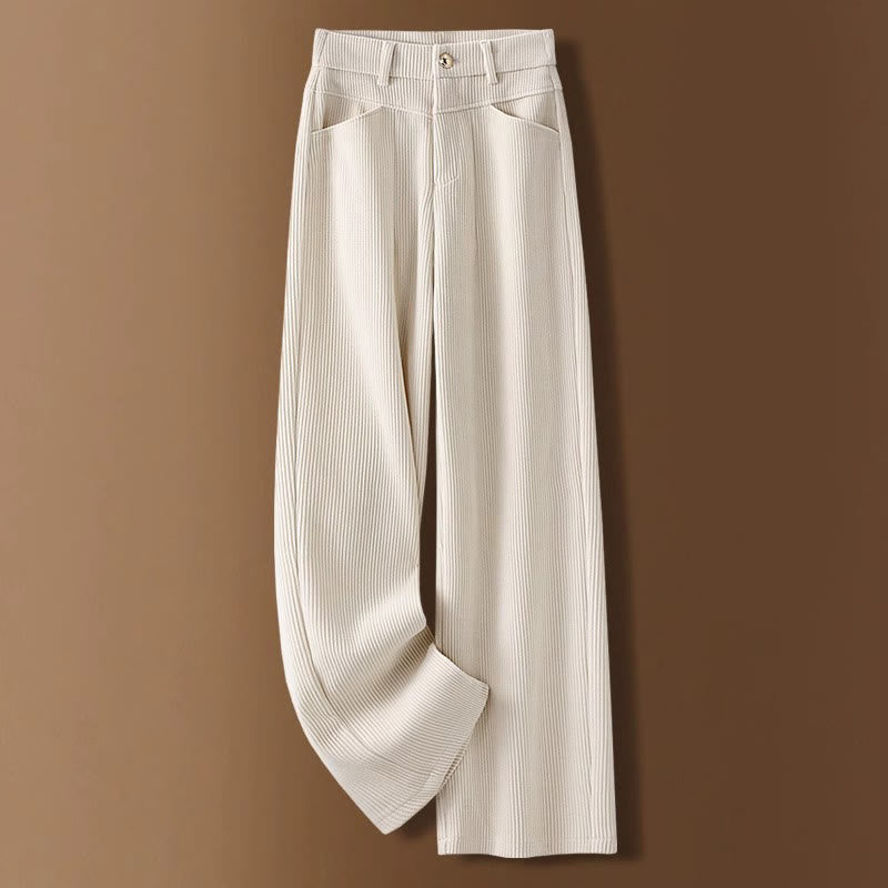 Pantalon large en velours côtelé de coton pour femme, coupe droite, avec poches, motif Buddha Stones, collection hiver - Floral Blanc - US16，UK/AU20，EU48 (4XL) - image 0