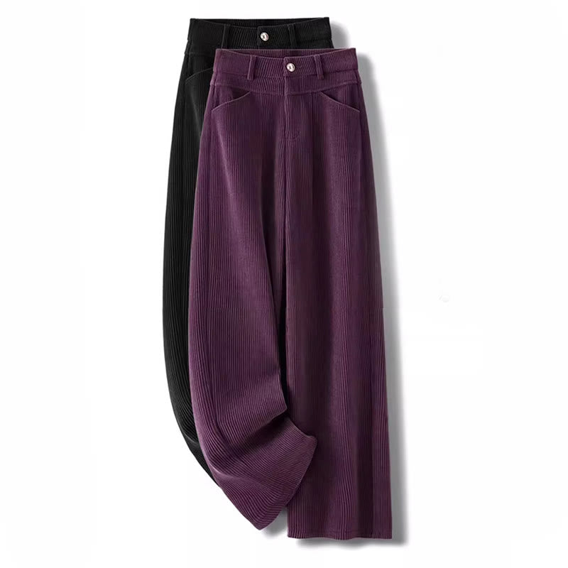 Pantalon large en velours côtelé de coton pour femme, coupe droite, avec poches, motif Buddha Stones, collection hiver - image 14