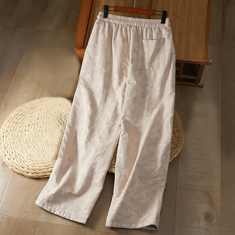 Pantalon d'hiver en coton à jambes larges et poches pour femme, motif floral, motif jacquard thermique Buddha Stones - image 8