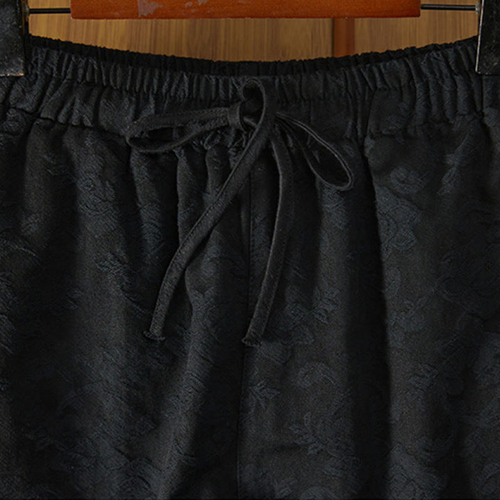 Pantalon d'hiver en coton à jambes larges et poches pour femme, motif floral, motif jacquard thermique Buddha Stones - image 3