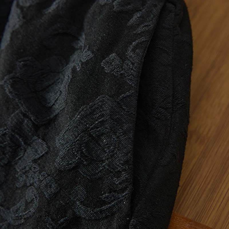 Pantalon d'hiver en coton à jambes larges et poches pour femme, motif floral, motif jacquard thermique Buddha Stones - image 4