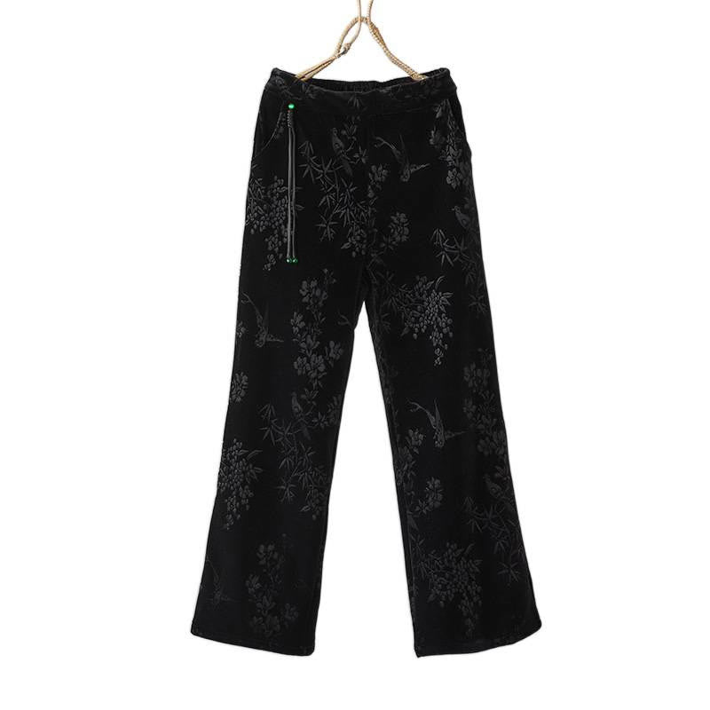 Pantalon large en coton doublé polaire avec poches et motif jacquard taille haute Buddha Stones pour femme - image 14