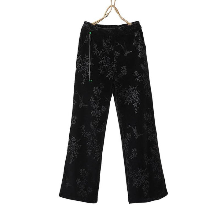 Pantalon large en coton doublé polaire avec poches et motif jacquard taille haute Buddha Stones pour femme - image 14