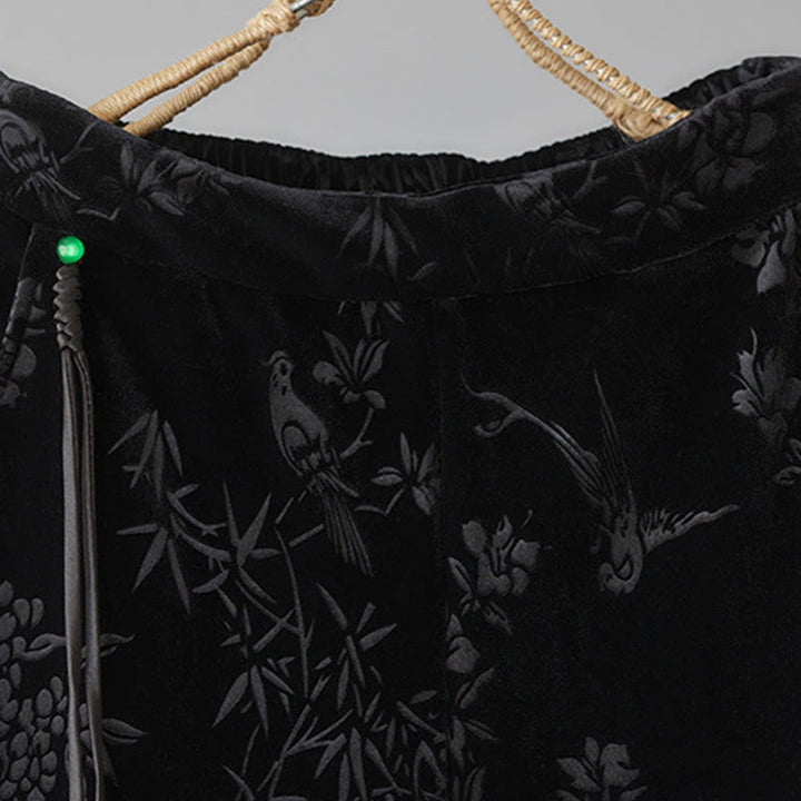 Pantalon large en coton doublé polaire avec poches et motif jacquard taille haute Buddha Stones pour femme - image 10