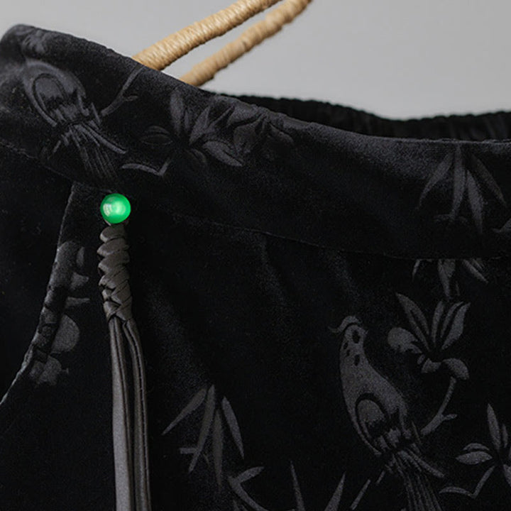 Pantalon large en coton doublé polaire avec poches et motif jacquard taille haute Buddha Stones pour femme - image 11