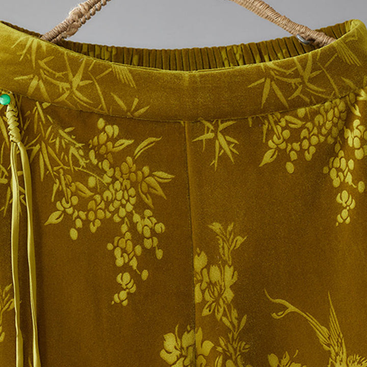 Pantalon large en coton doublé polaire avec poches et motif jacquard taille haute Buddha Stones pour femme - image 3
