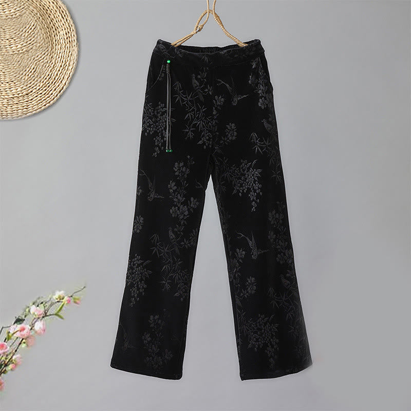 Pantalon large en coton doublé polaire avec poches et motif jacquard taille haute Buddha Stones pour femme - Noir - US8-10，UK/AU12-14，EU40-42 (2XL) - image 8