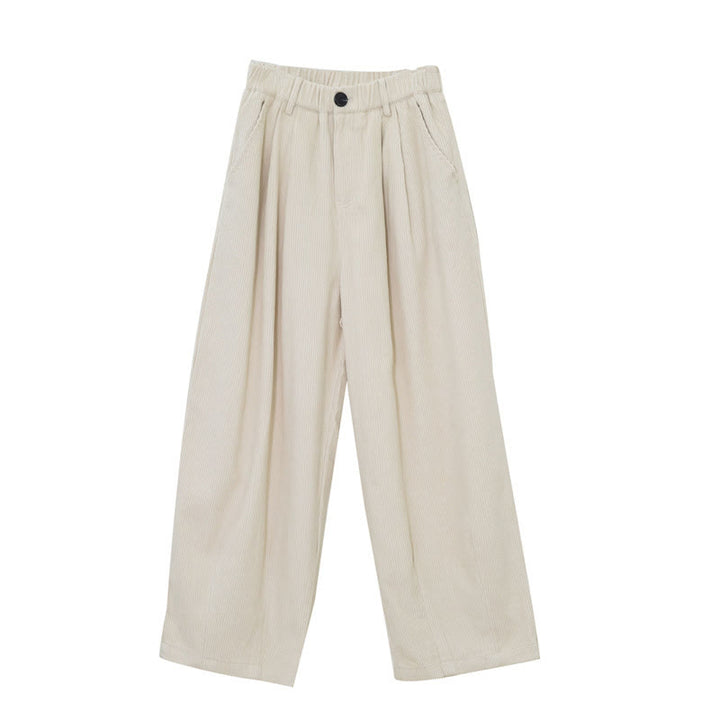 Pantalon large en velours côtelé de coton avec poches et taille haute pour femme Buddha Stones - Beige - US6，UK/AU10，EU38 (L) - image 17