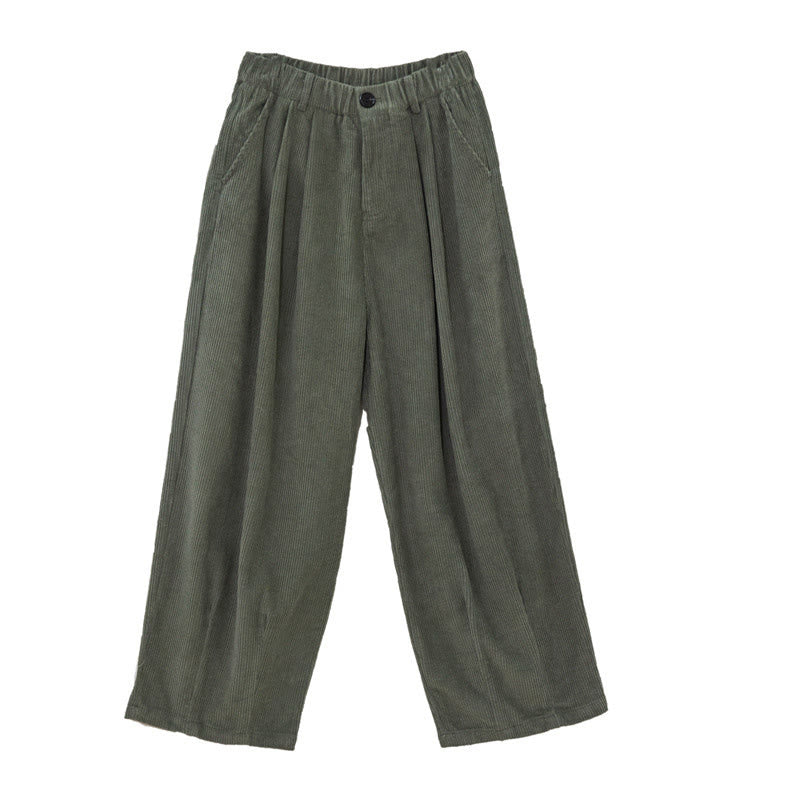 Pantalon large en velours côtelé de coton avec poches et taille haute pour femme Buddha Stones - image 1