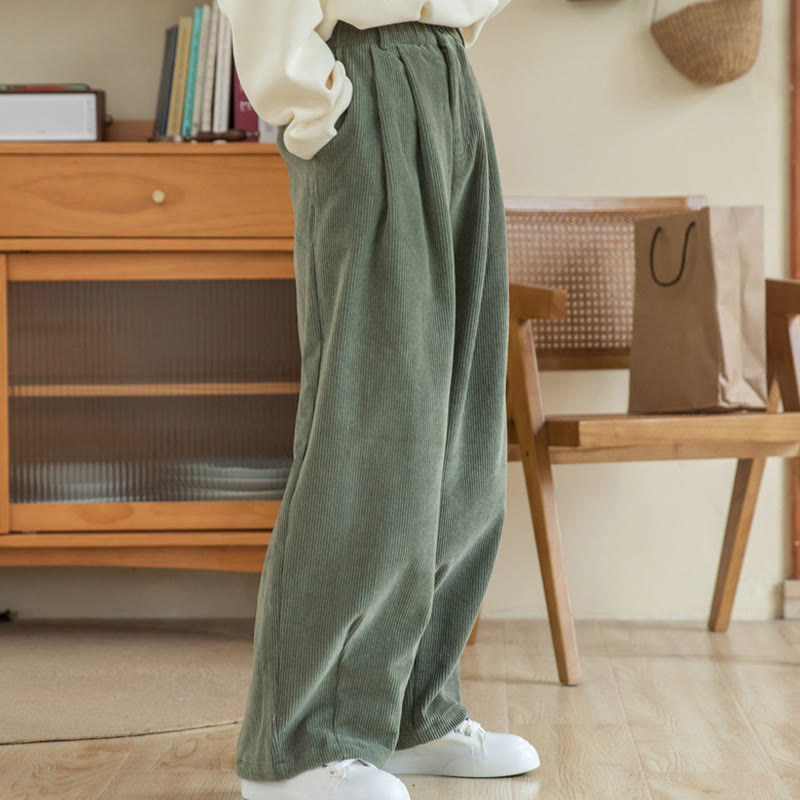 Pantalon large en velours côtelé de coton avec poches et taille haute pour femme Buddha Stones - image 4