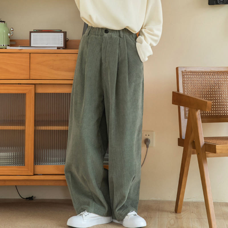 Pantalon large en velours côtelé de coton avec poches et taille haute pour femme Buddha Stones - image 5