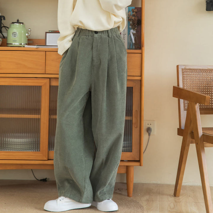 Pantalon large en velours côtelé de coton avec poches et taille haute pour femme Buddha Stones - image 2
