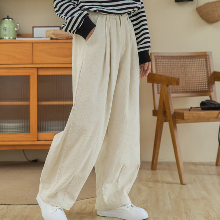 Pantalon large en velours côtelé de coton avec poches et taille haute pour femme Buddha Stones - image 21