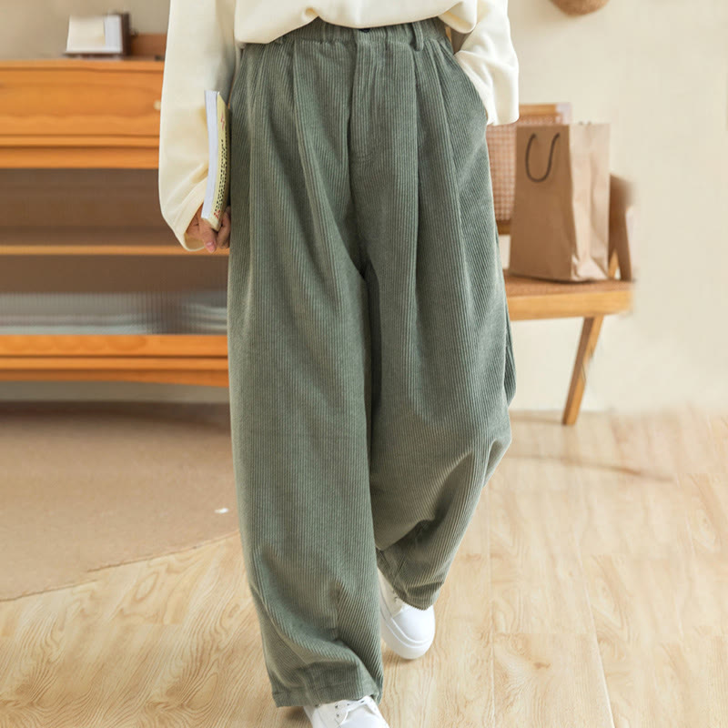 Pantalon large en velours côtelé de coton avec poches et taille haute pour femme Buddha Stones - image 8