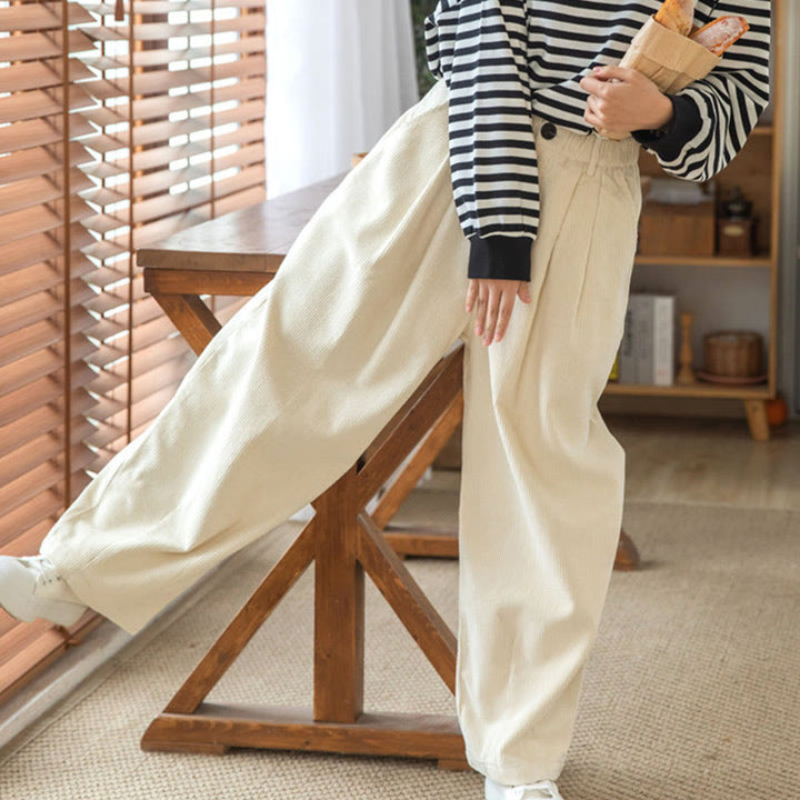 Pantalon large en velours côtelé de coton avec poches et taille haute pour femme Buddha Stones - image 24
