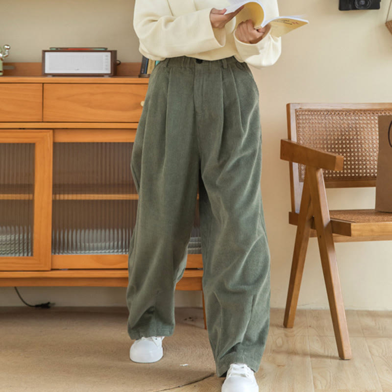 Pantalon large en velours côtelé de coton avec poches et taille haute pour femme Buddha Stones - image 6