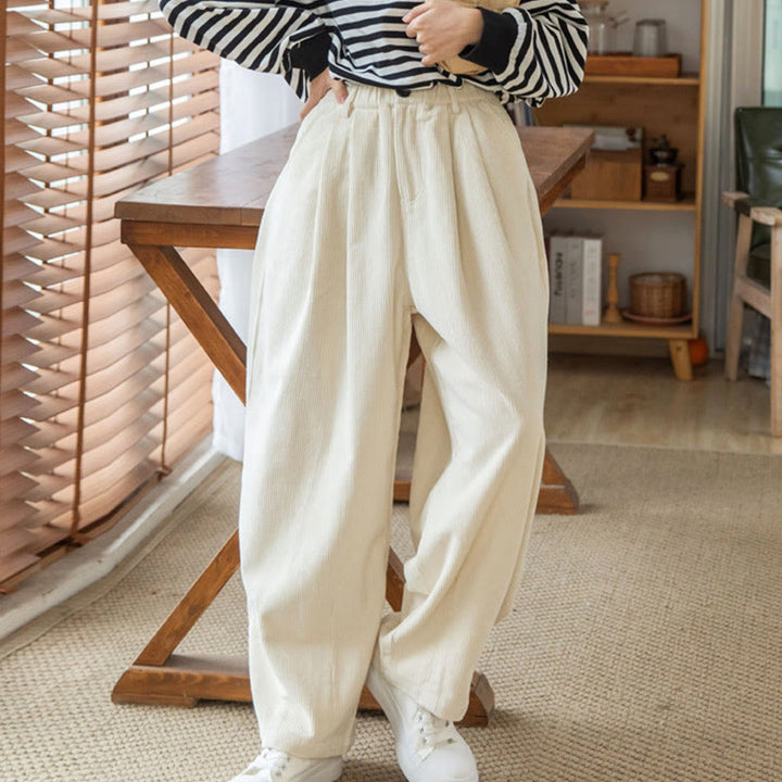 Pantalon large en velours côtelé de coton avec poches et taille haute pour femme Buddha Stones - image 23