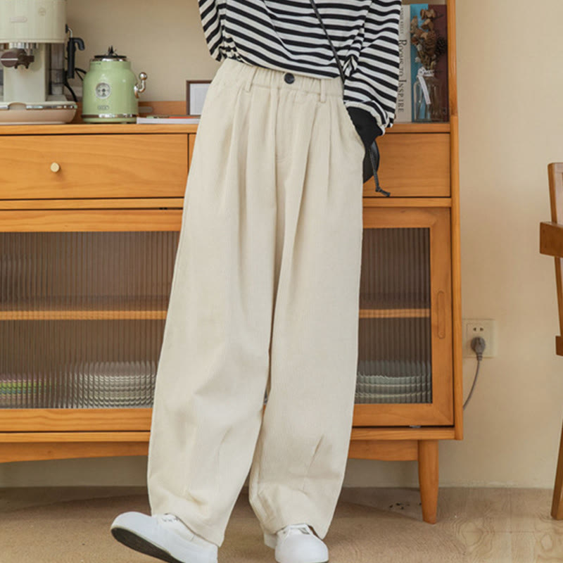 Pantalon large en velours côtelé de coton avec poches et taille haute pour femme Buddha Stones - image 19