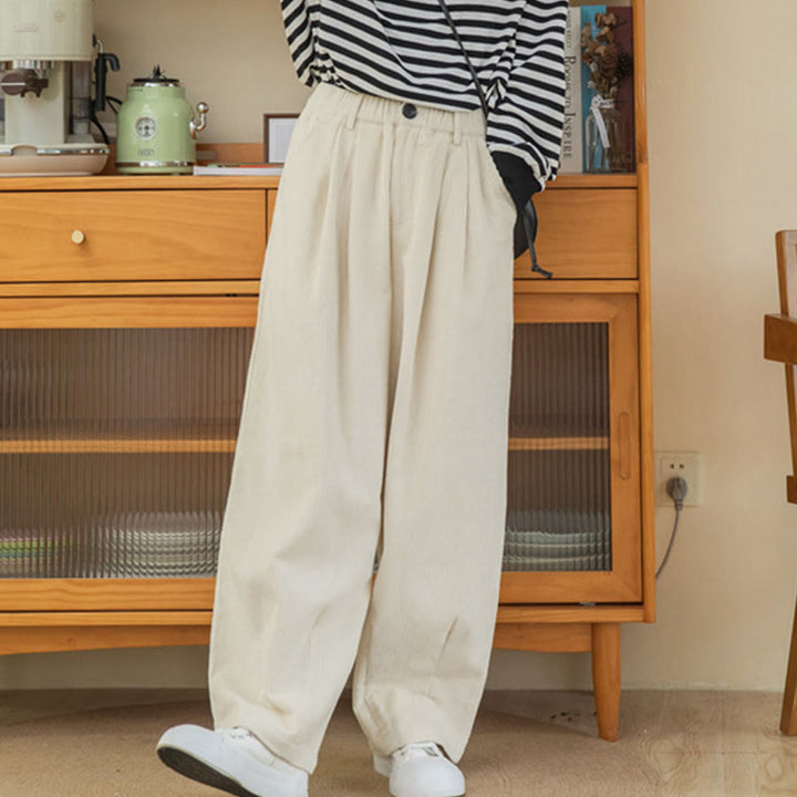 Pantalon large en velours côtelé de coton avec poches et taille haute pour femme Buddha Stones - image 19