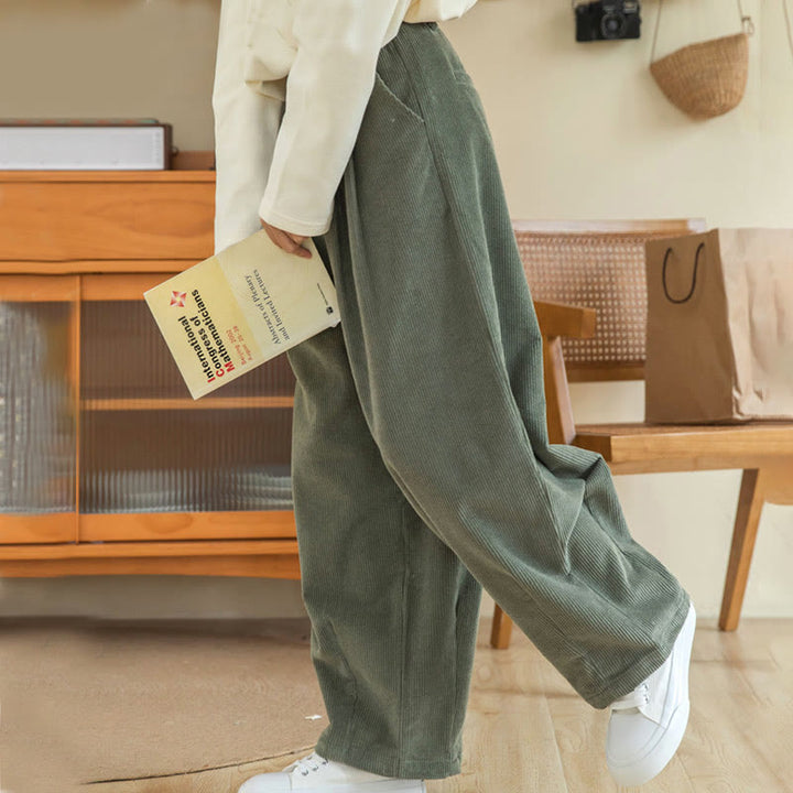 Pantalon large en velours côtelé de coton avec poches et taille haute pour femme Buddha Stones - image 7