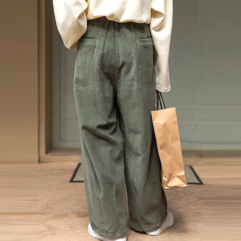 Pantalon large en velours côtelé de coton avec poches et taille haute pour femme Buddha Stones - image 10