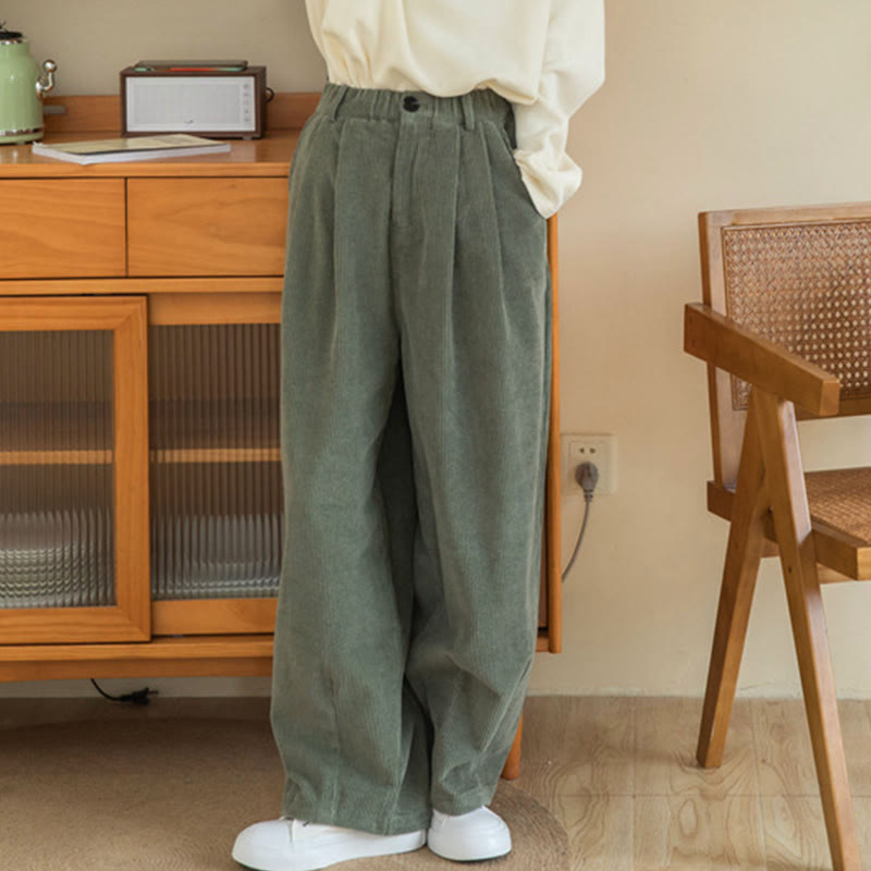 Pantalon large en velours côtelé de coton avec poches et taille haute pour femme Buddha Stones - image 3