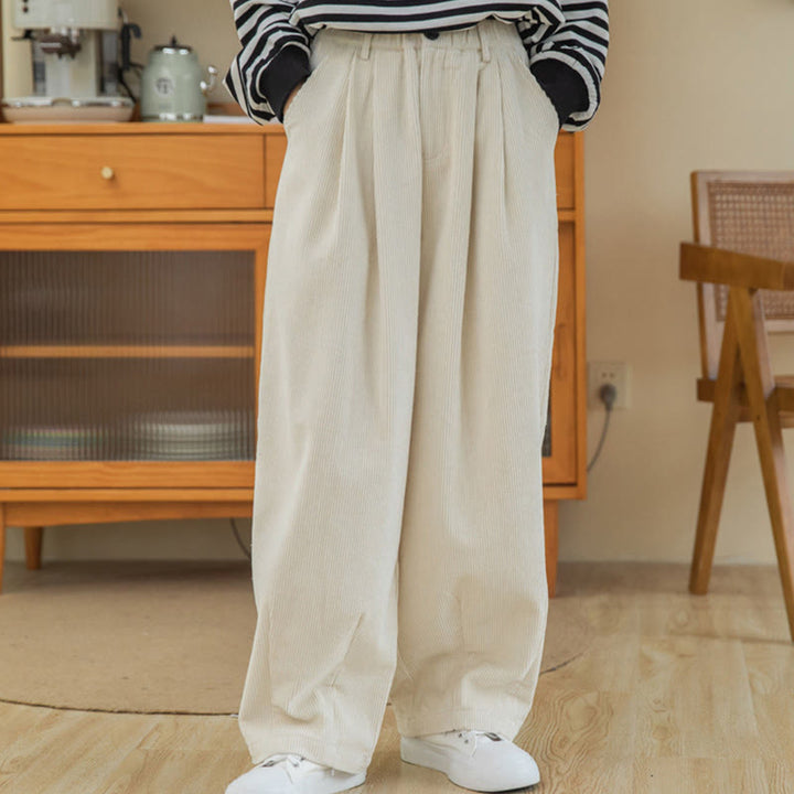 Pantalon large en velours côtelé de coton avec poches et taille haute pour femme Buddha Stones - image 18