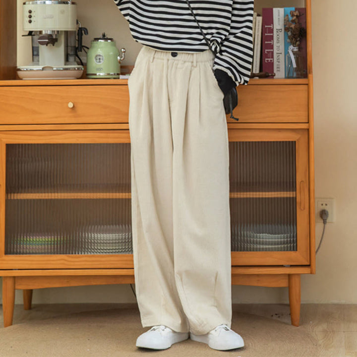 Pantalon large en velours côtelé de coton avec poches et taille haute pour femme Buddha Stones - image 22