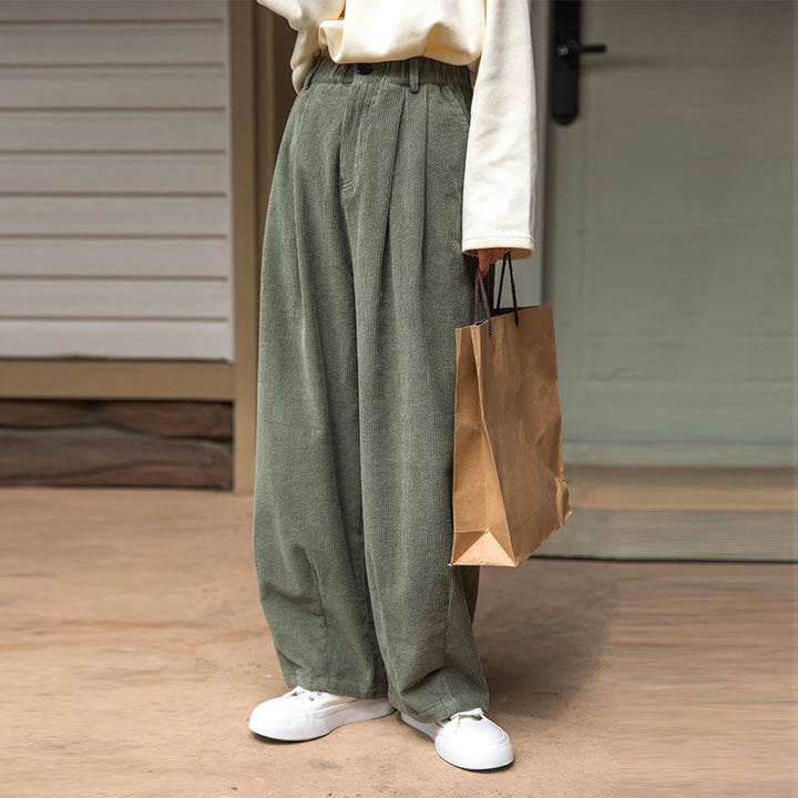 Pantalon large en velours côtelé de coton avec poches et taille haute pour femme Buddha Stones - image 9