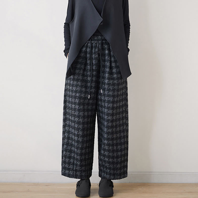Pantalon d'hiver femme Buddha Stones , doublé polaire de coton, à carreaux noirs et gris, avec poches - image 2