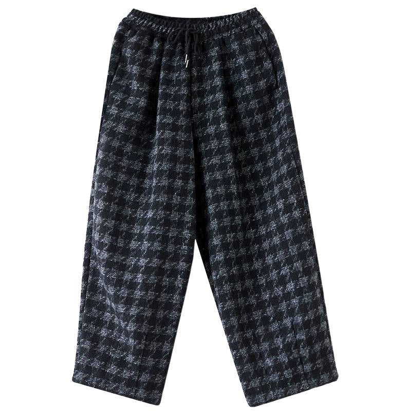 Pantalon d'hiver femme Buddha Stones , doublé polaire de coton, à carreaux noirs et gris, avec poches - image 11