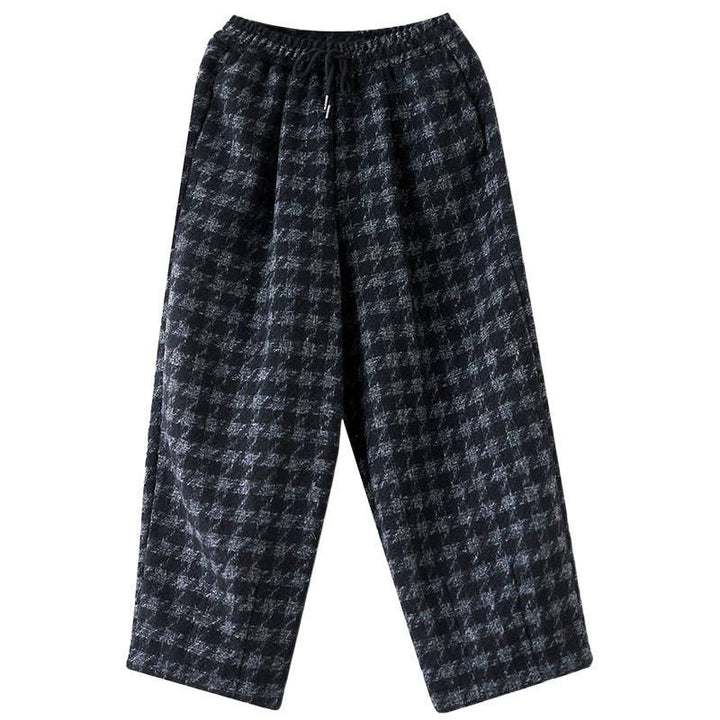 Pantalon d'hiver femme Buddha Stones , doublé polaire de coton, à carreaux noirs et gris, avec poches - image 11