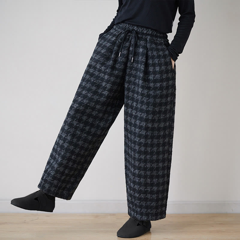 Pantalon d'hiver femme Buddha Stones , doublé polaire de coton, à carreaux noirs et gris, avec poches - image 1