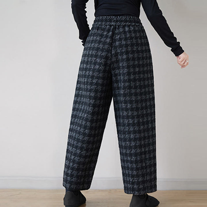 Pantalon d'hiver femme Buddha Stones , doublé polaire de coton, à carreaux noirs et gris, avec poches - image 3