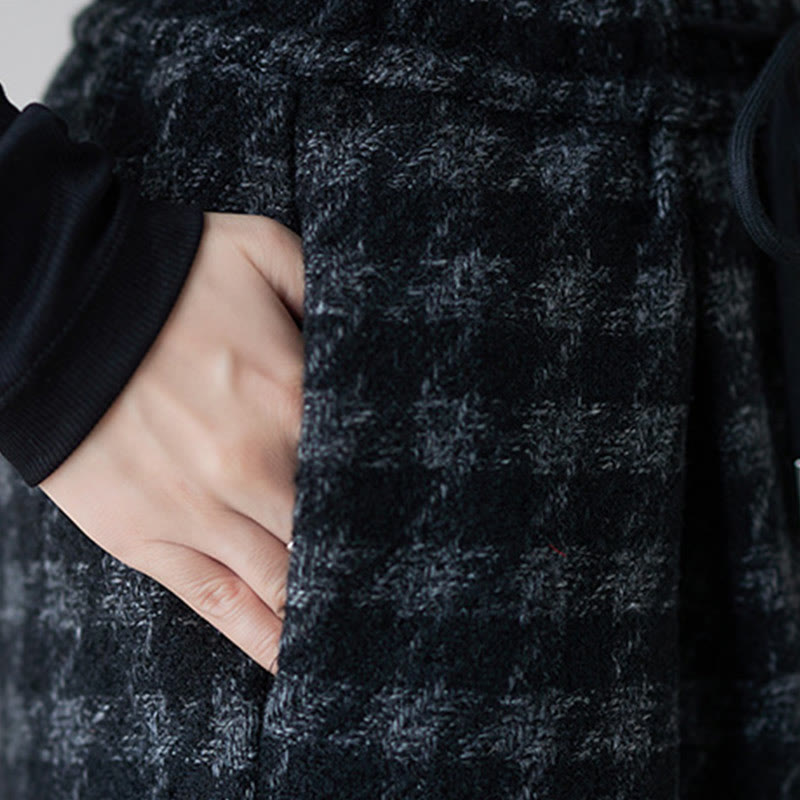 Pantalon d'hiver femme Buddha Stones , doublé polaire de coton, à carreaux noirs et gris, avec poches - image 8