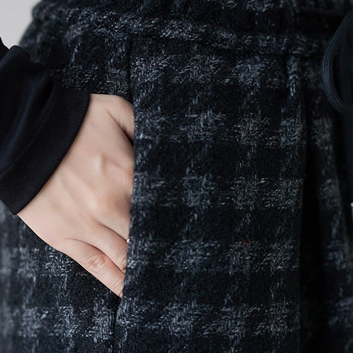 Pantalon d'hiver femme Buddha Stones , doublé polaire de coton, à carreaux noirs et gris, avec poches - image 8