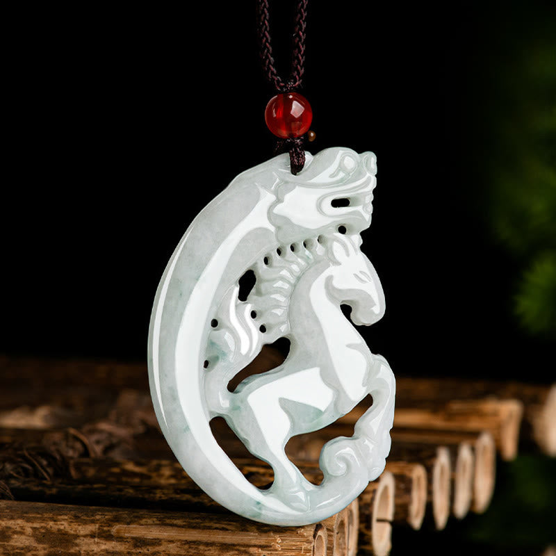 Collier pendentif en corde de jade de prospérité de l'année du cheval et du dragon de Buddha Stones - image 2