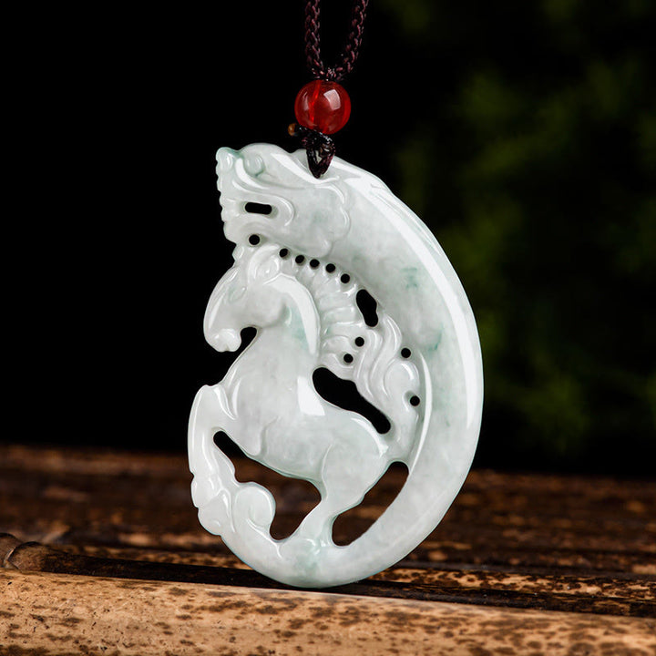 Collier pendentif en corde de jade de prospérité de l'année du cheval et du dragon de Buddha Stones - Cheval - image 0
