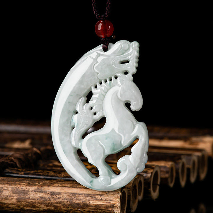 Collier pendentif en corde de jade de prospérité de l'année du cheval et du dragon de Buddha Stones - image 1