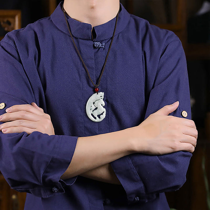 Collier pendentif en corde de jade de prospérité de l'année du cheval et du dragon de Buddha Stones - image 6