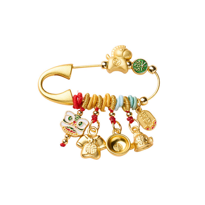 Buddha Stones Année du Cheval Charme Fu Caractère Attirer la Fortune Ruyi Poignée Laiton Broche Porte-Bonheur - Fortune des chevaux - image 7