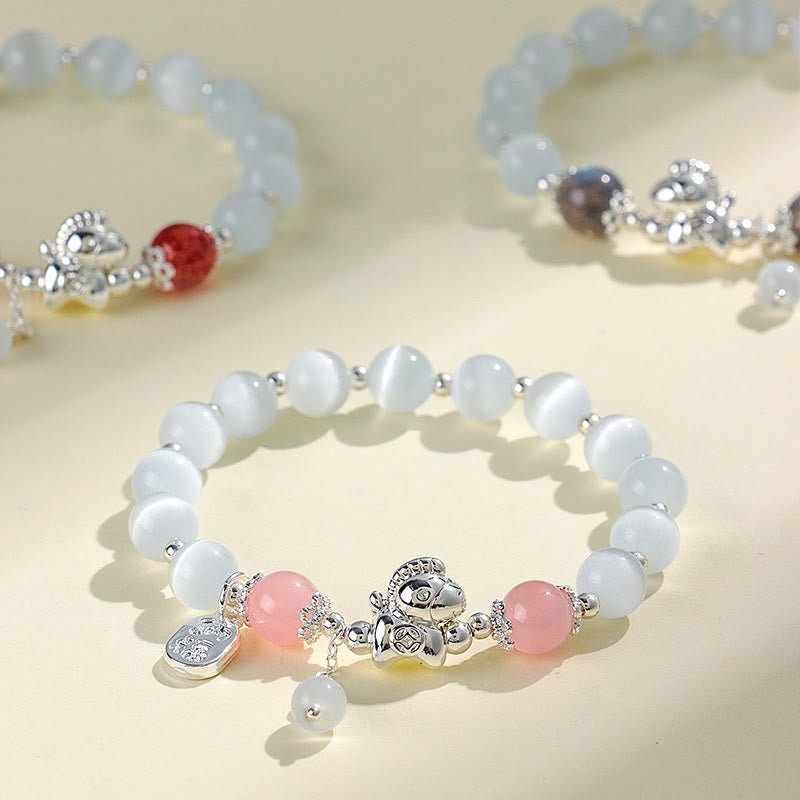 Bracelet d'amour en cristal de quartz rose œil de chat naturel Buddha Stones Année du Cheval Fu Personnage - image 0