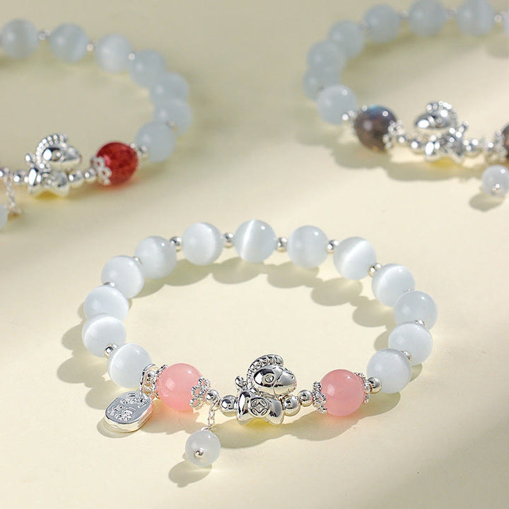 Bracelet d'amour en cristal de quartz rose œil de chat naturel Buddha Stones Année du Cheval Fu Personnage - image 0