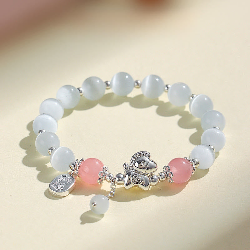 Bracelet d'amour en cristal de quartz rose œil de chat naturel Buddha Stones Année du Cheval Fu Personnage - Quartz rose œil de chat (tour de poignet 14-16 cm) - image 1